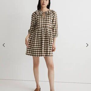 NWT. Madewell Gingham Puff Sleeved Dress. Large. Olive Green.